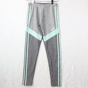 Adidas Leggings Girls L 14 Gray Pastel Green Three Stripe Logo Sports Large